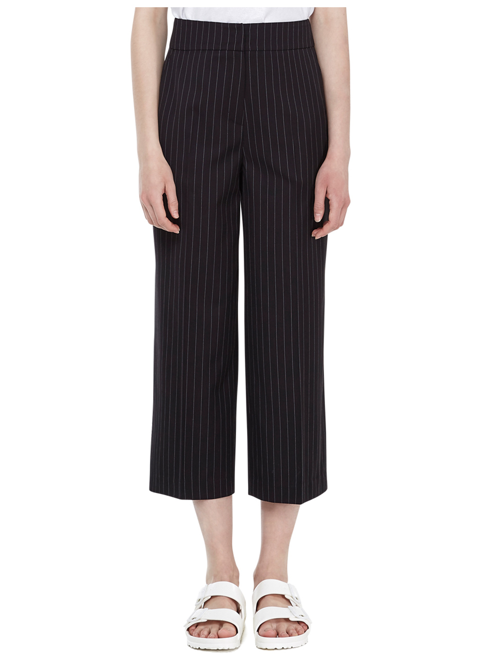 stripe straight wide pants - black