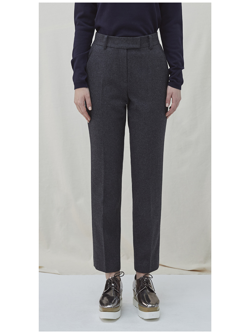 Embroidered Wool Pants - charcoal