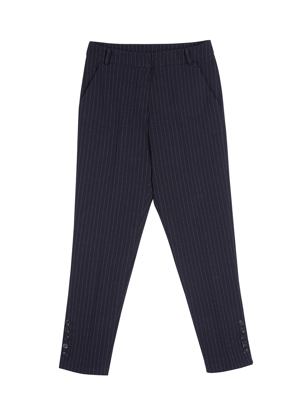 Side Button Pinstriped Pants - dark navy