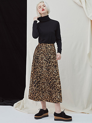 Leopard Pleat Skirt - Light Brown