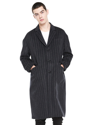 Over Fit Stripe Coat - Charcoal